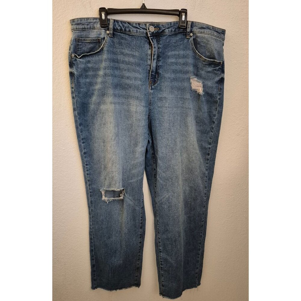 Eloquii Medium Wash Distressed Straight Leg Jean Size 22 GUC